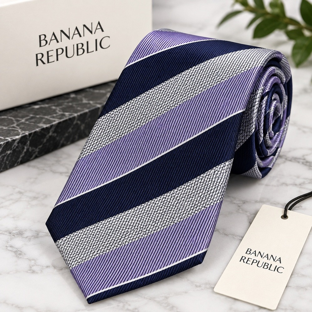 NEW Banana Republic Striped Mens OS Lavender Navy Silk Necktie 399339-00